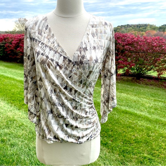 MSK V Neck Foil Knit Faux Wrap top size small - Picture 6 of 16